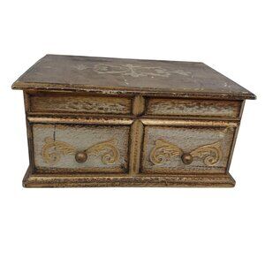 Vintage Florentine Wooden Jewelry Box Velvet Gilded Hollywood Regency AS IS